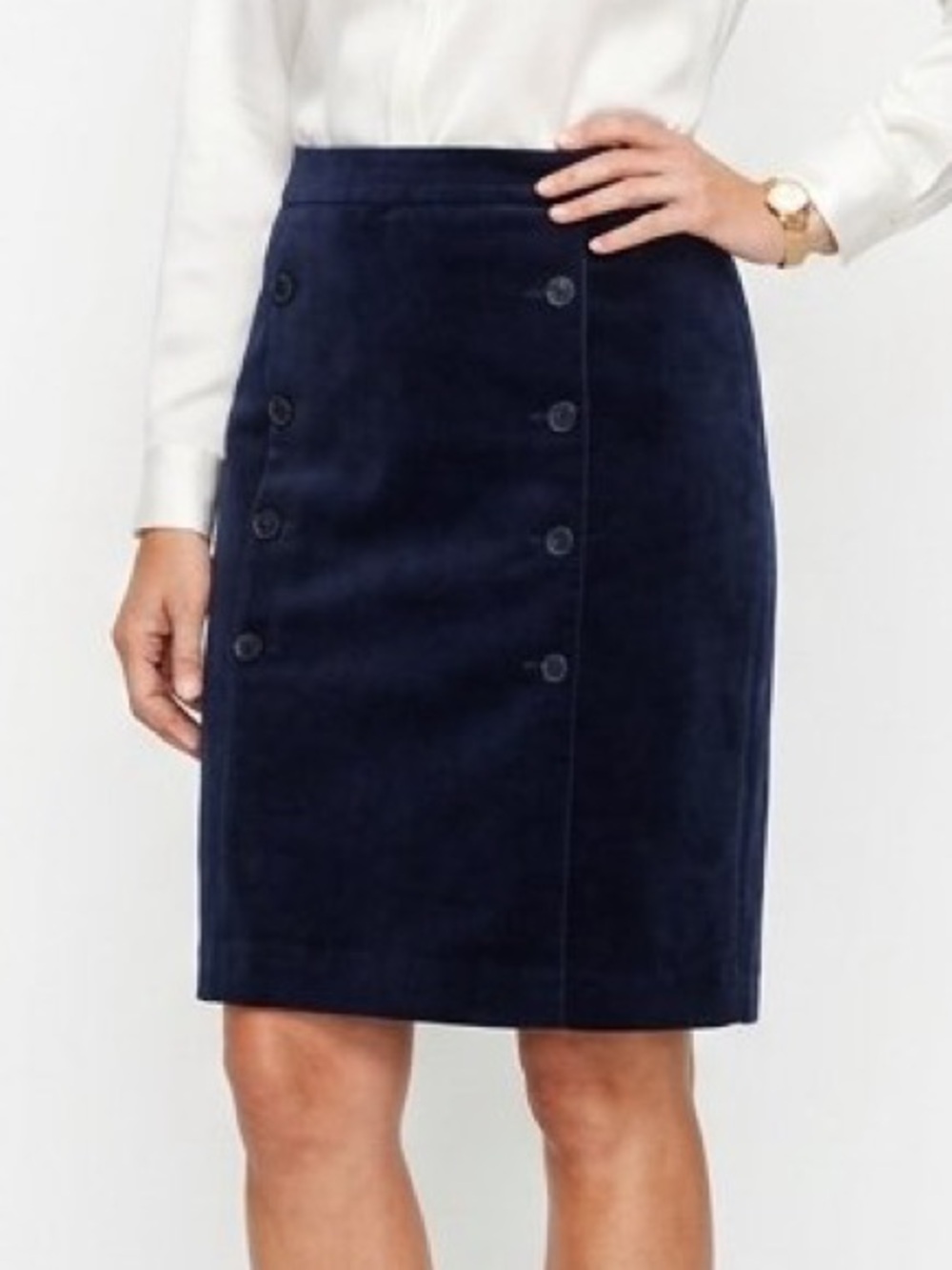 Brooks Brothers Navy Velour Button-Detail Pencil Skirt